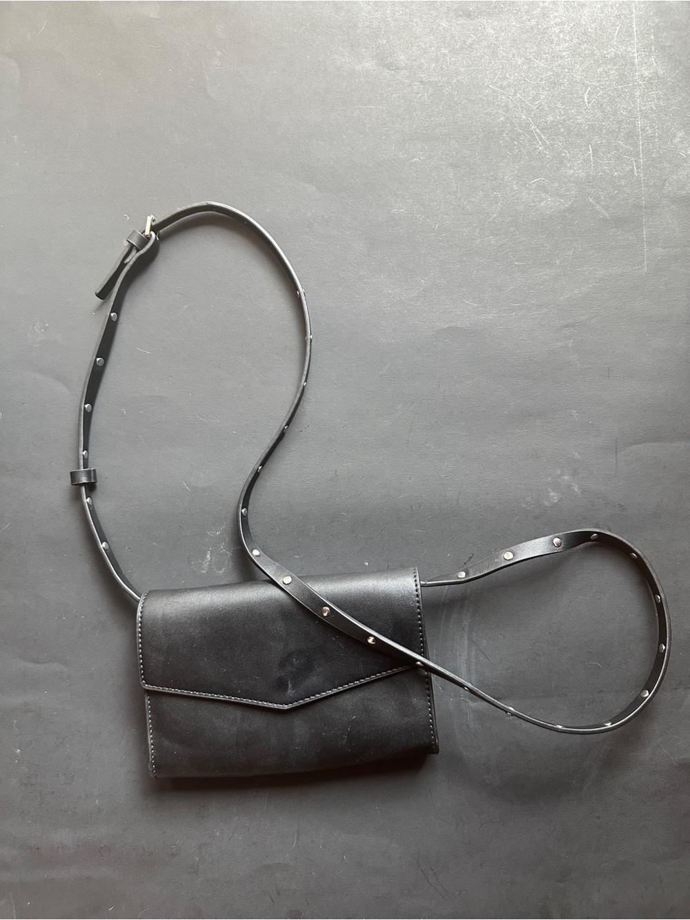 French Connection Black Leather Studded Strap Crossbody